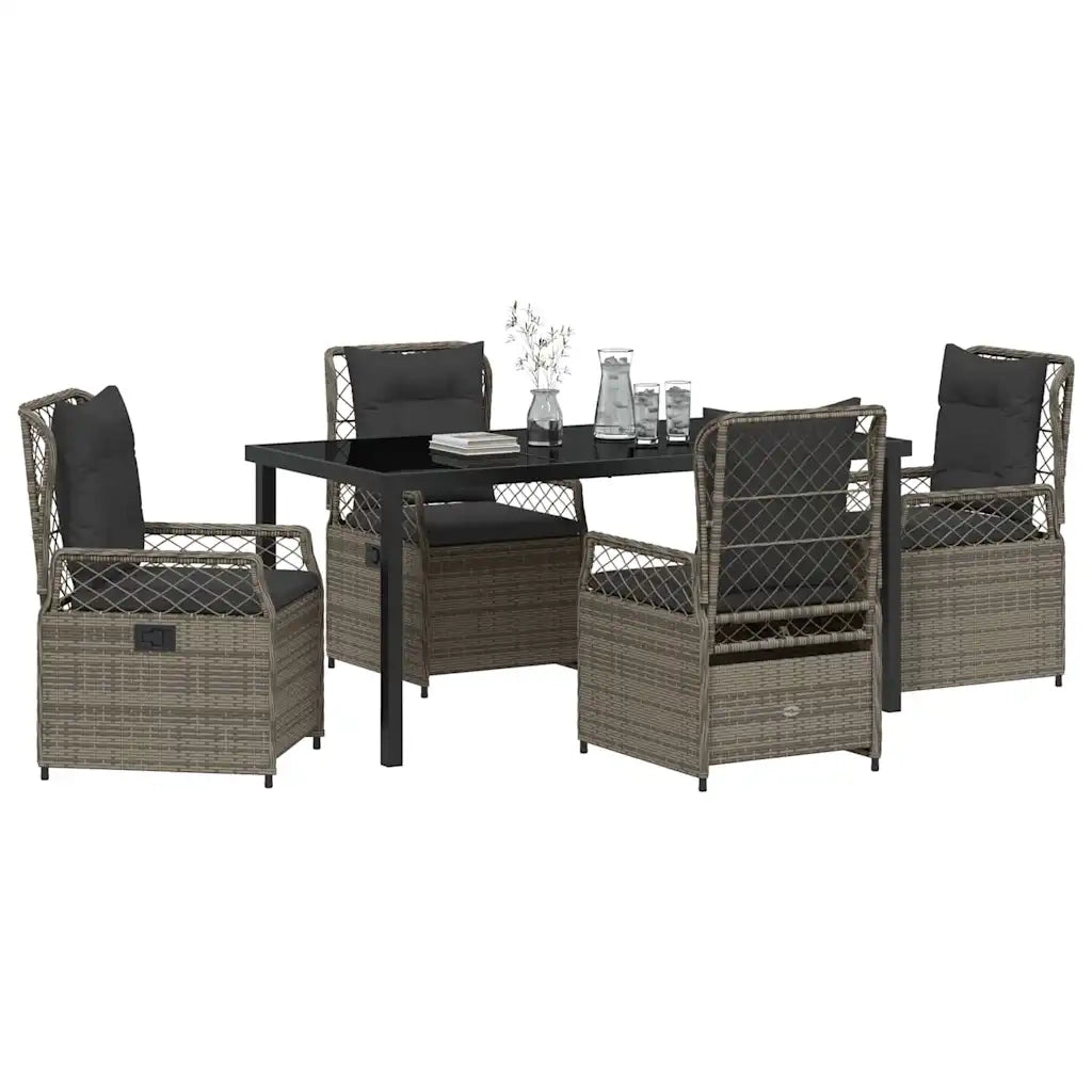 Set da Pranzo per Giardino 5 pcs Grigio polyrattan 3380998