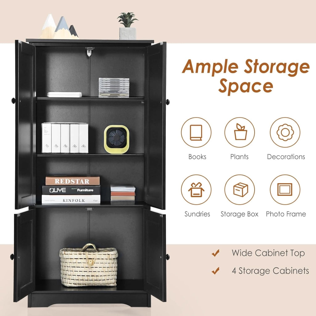 Armadio Alto in Legno con 2 Ripiani Regolabili, Armadio da Guardaroba Verticale con Dispositivo Anti-Rovesciamento, Mobile Organizzatore, Grande Spazio, 58,5 x 32 x 123 cm, Nero