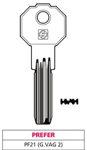 Silca CHIAVE PUNZONATA OTTONE PF21 (G. VAG 2) PREFER 5.00 pz