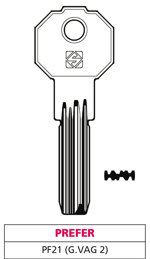 Silca CHIAVE PUNZONATA OTTONE PF21 (G. VAG 2) PREFER 5.00 pz