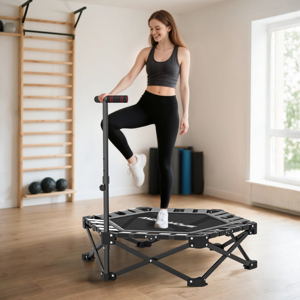 Trampolino Fitness Plegabile 104 cm con Barra Regolabile ¨C zephmum ¨C Grigio/Metallo/104x104x114 cm