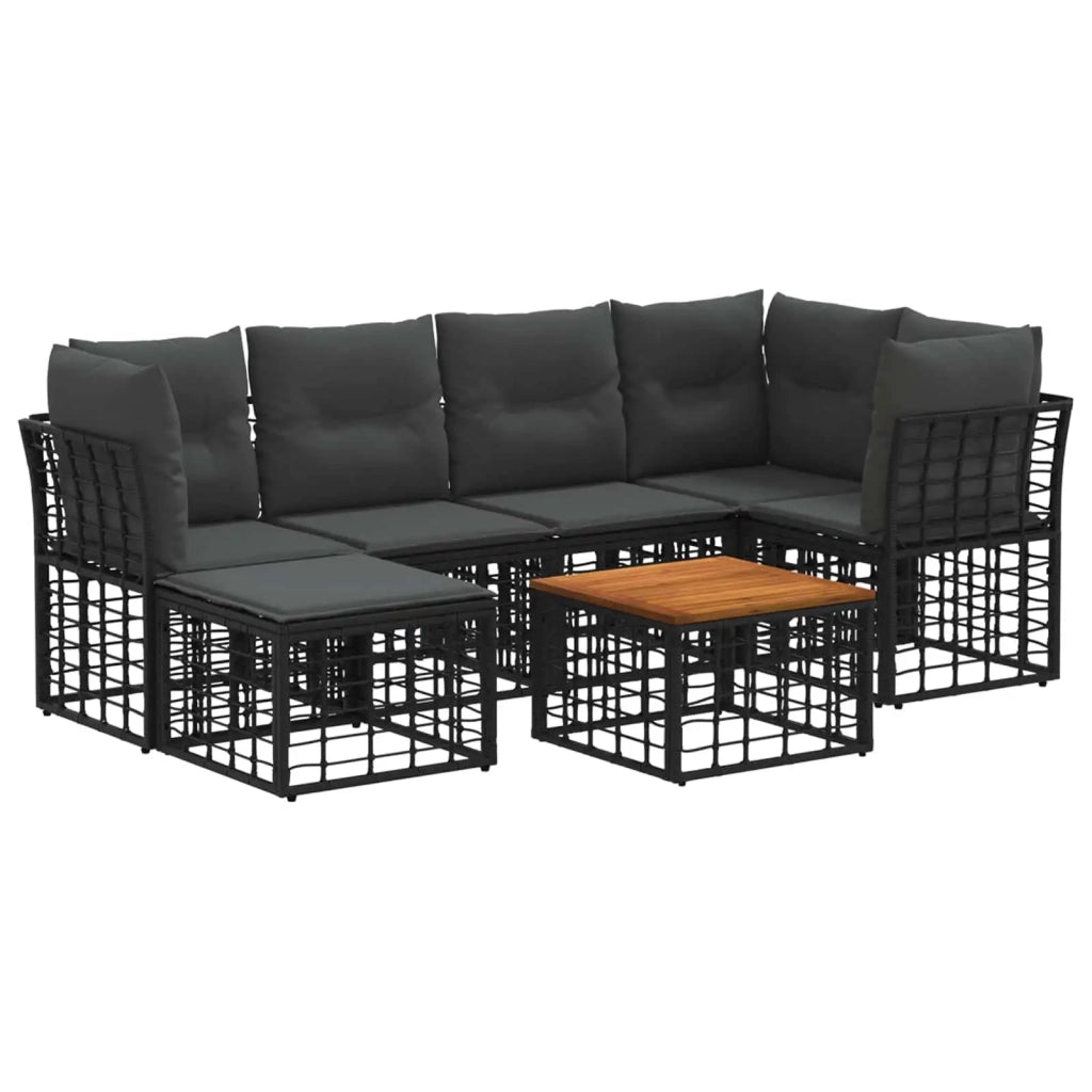 Set di divani da esterno 7 pcs Nero e Grigio scuro Poliestere