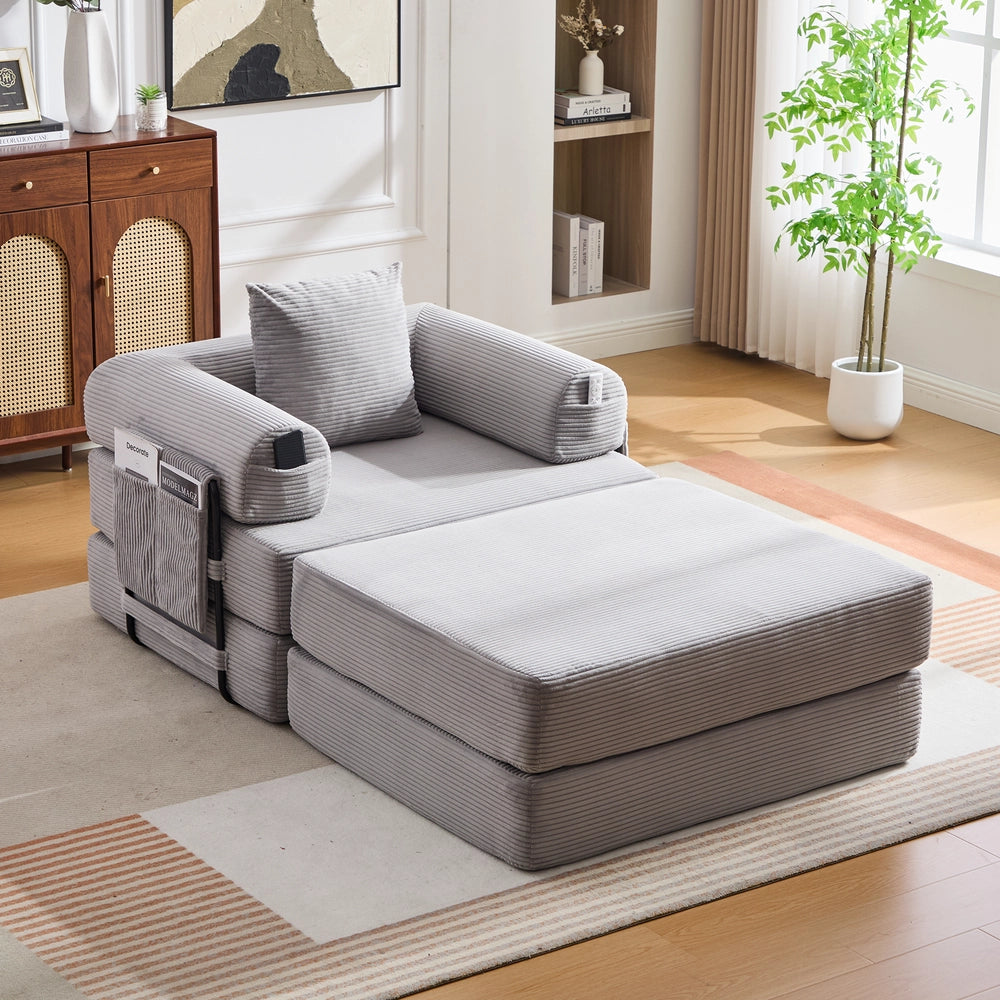Poltrona Relax con Poggiapiedi e Cuscino ¨C Xylo ¨C Tessuto a Coste, Struttura in Metallo