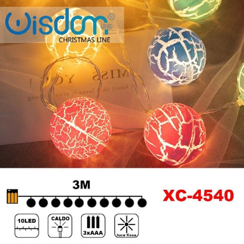 Trade Shop - Catena Luminosa Con Palline Colorate 10 Led A Batteria Luce Calda Fissa Xc-4540 -