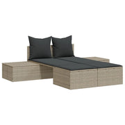 Lettino Prendisole | Sdraio da giardino | Lettino da sole Doppio con Cuscini Grigio Chiaro Polyrattan