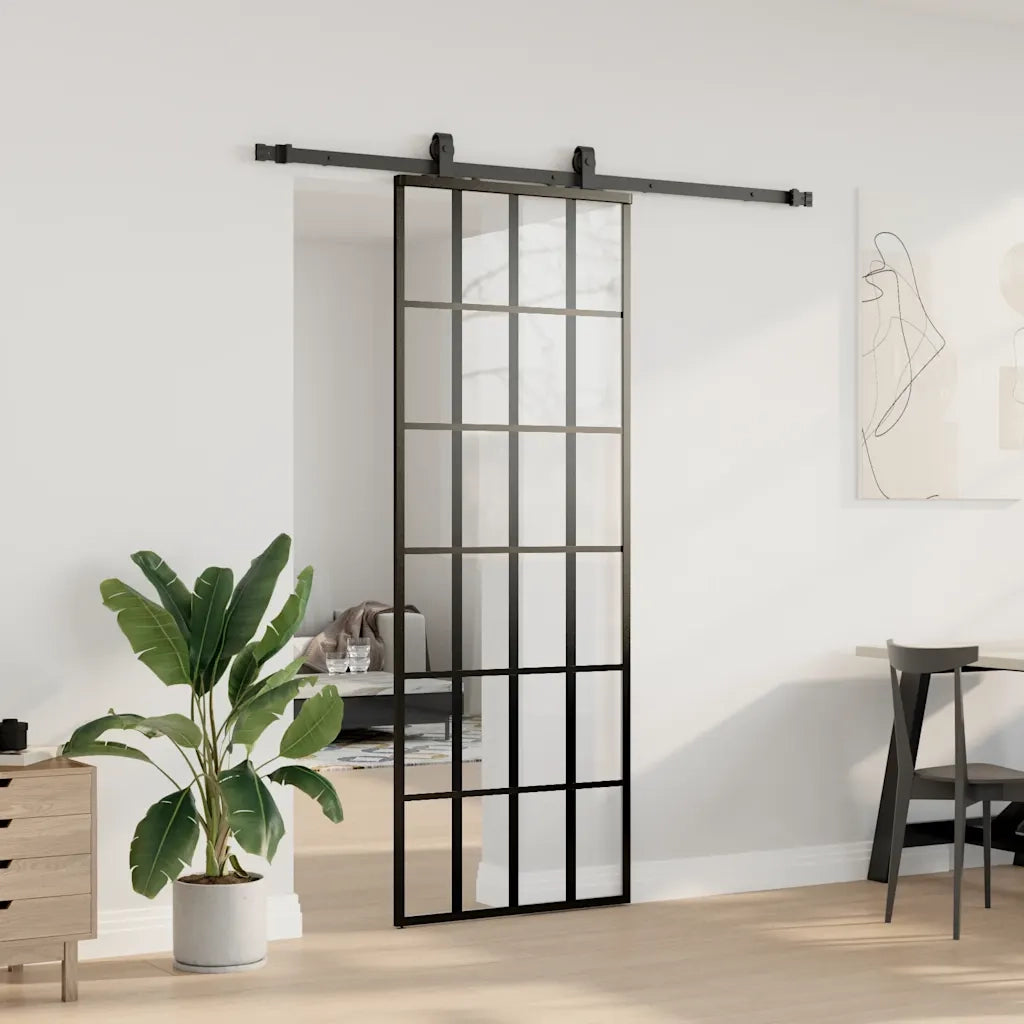 Porta Scorrevole con Ferramenta Nera 76x205 cm in Vetro ESG 3375793