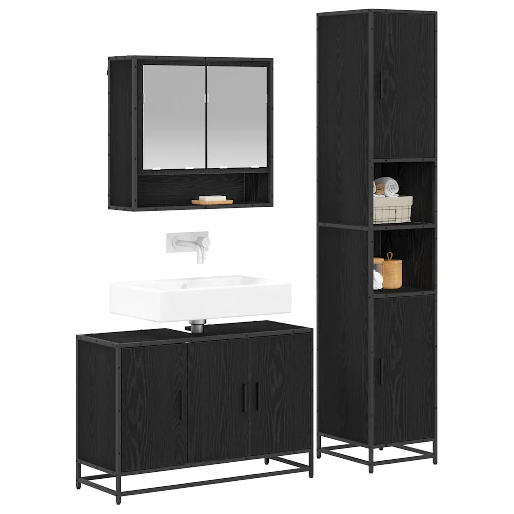 Set di mobili per il bagno 3 pcs Rovere Nero Legno multistrato
