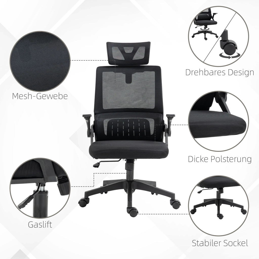 Sedia da ufficio ergonomica girevole con poggiatesta braccioli regolabili supporto lombare e schienale in rete nero