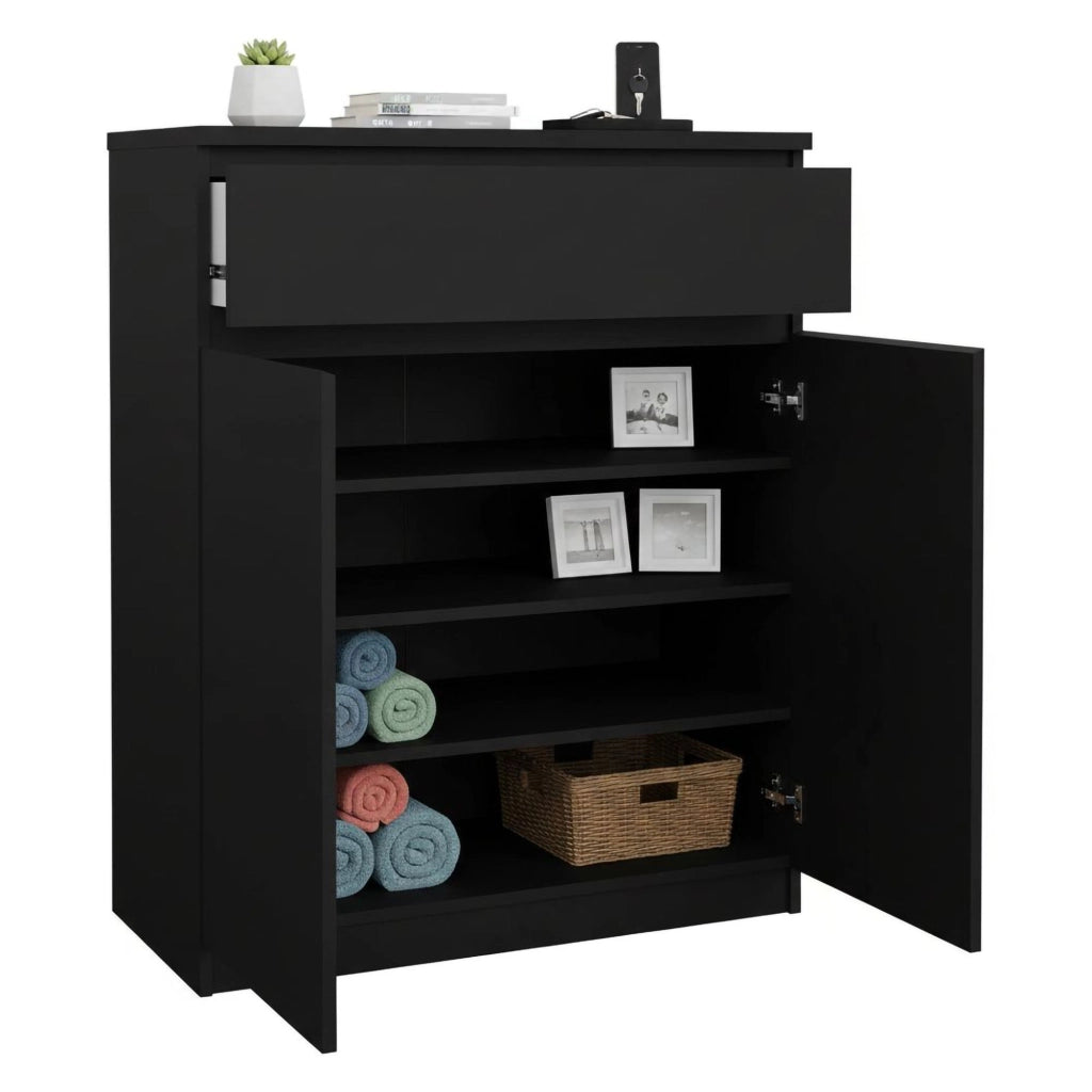 Credenza Genziana, Buffet da soggiorno, Madia da salotto, Dispensa da cucina, 80x40 h100 cm, Nero