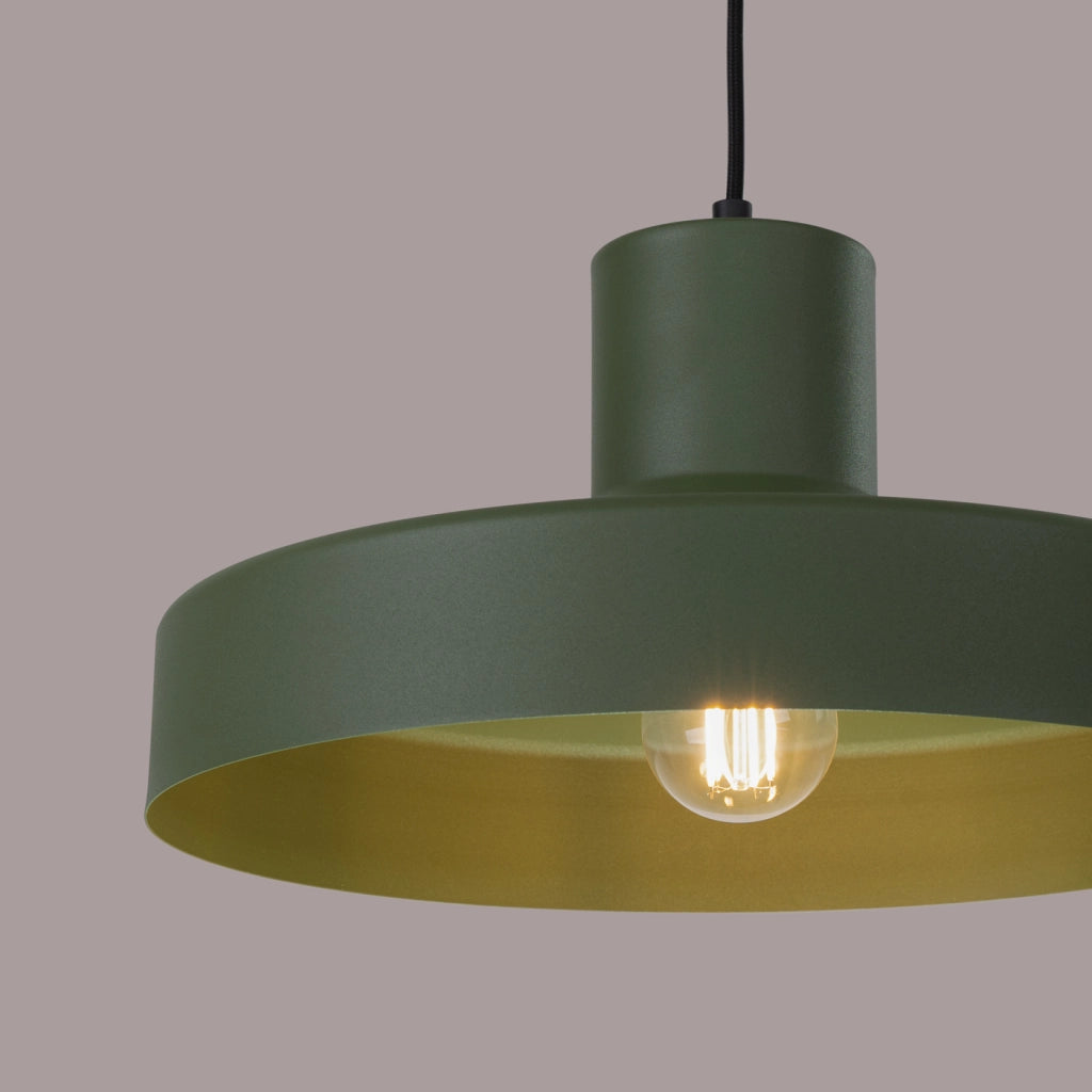 Lampada a sospensione BILO in acciaio verde oliva, lampadina E27, moderna, rotonda, 35 cm