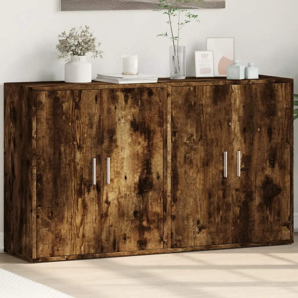 Credenze 2 pz | Madia | Buffet da pranzo | Armadio da pranzo Rovere Fumo 60x31x70 cm in Legno Multistrato