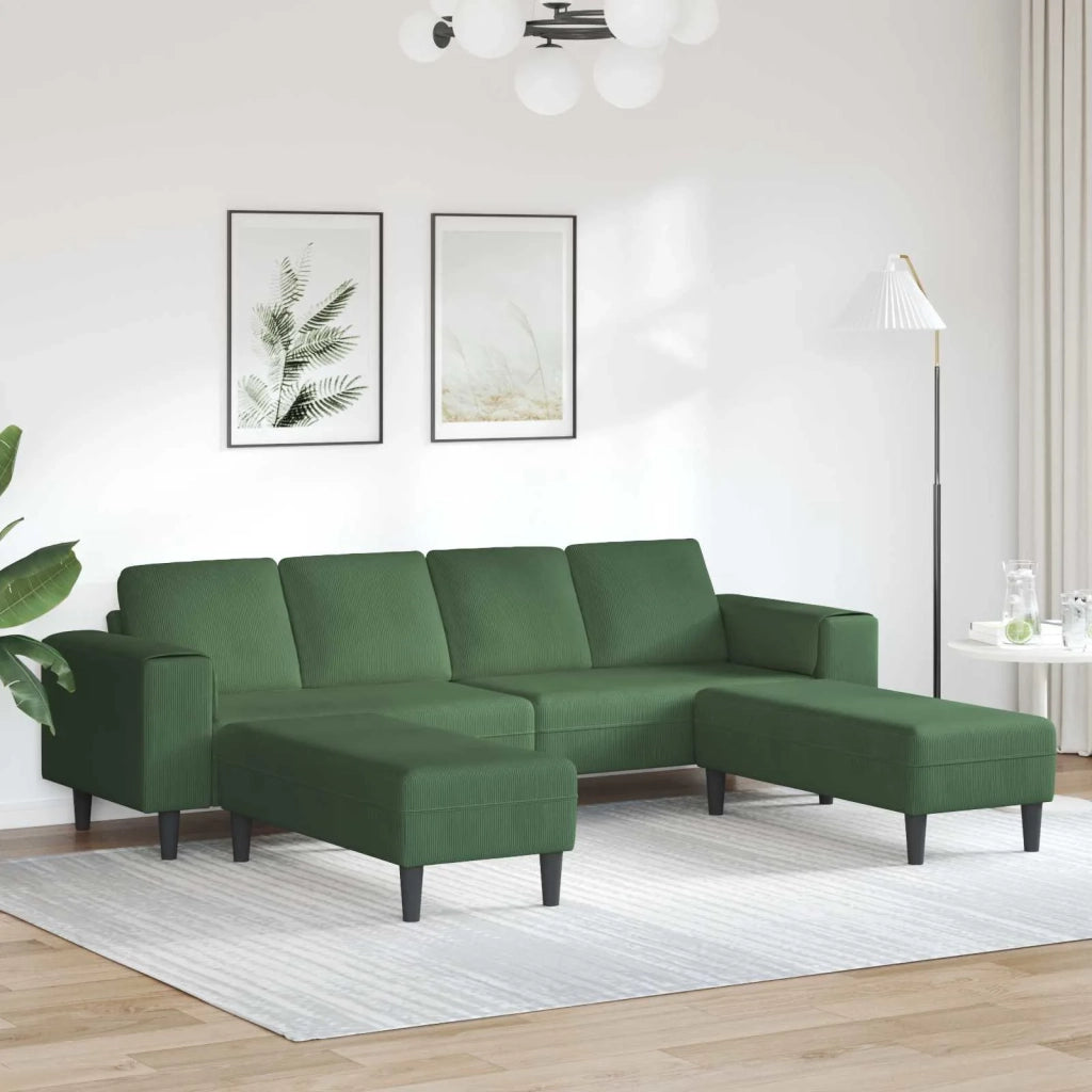 Divano Verde Scuro 250 x 188 x 76 cm Tessuto in Cords 3335136