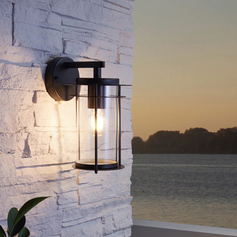 Applique Esterno Contemporanea Valdeo Metallo Nero Vetro Bianco 1 Luce E27