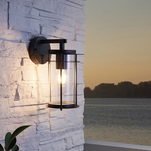 Applique Esterno Contemporanea Valdeo Metallo Nero Vetro Bianco 1 Luce E27