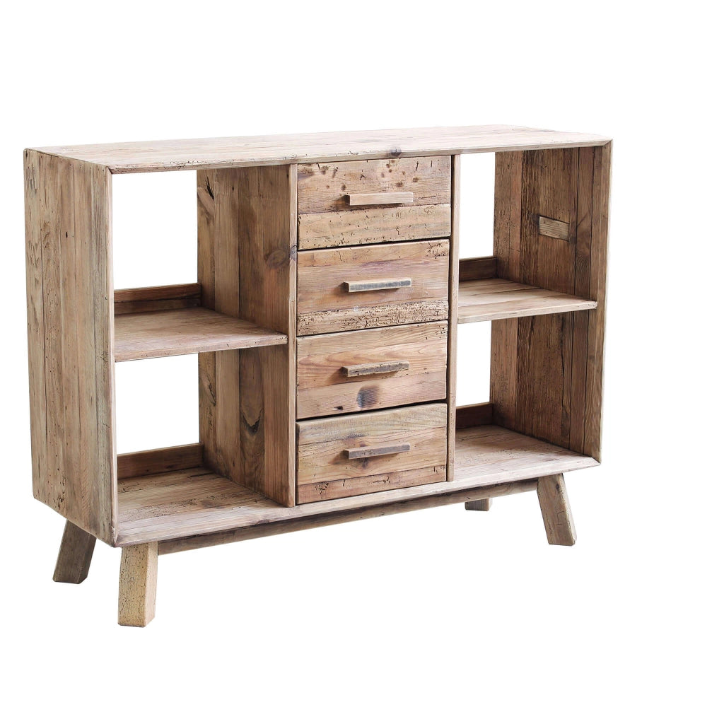 CREDENZA ADAM IN LEGNO DI PINO RICICLATO CON 4 CASSETTI 120 X 40 X H90 CM