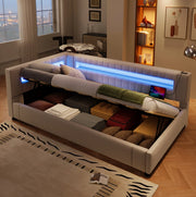 Letto singolo contenitore LED USB-C 90x200 cm beige