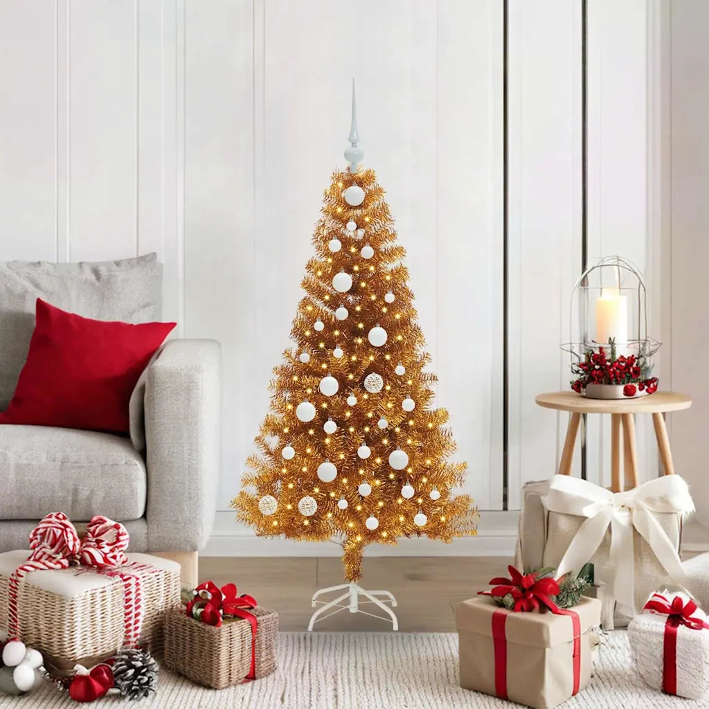 Albero di Natale con 150 LED con supporto Oro 120 cm PET 3396606