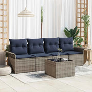 Set Divano da Giardino 5 pcs Grigio e Blu Navy polyrattan 3353904