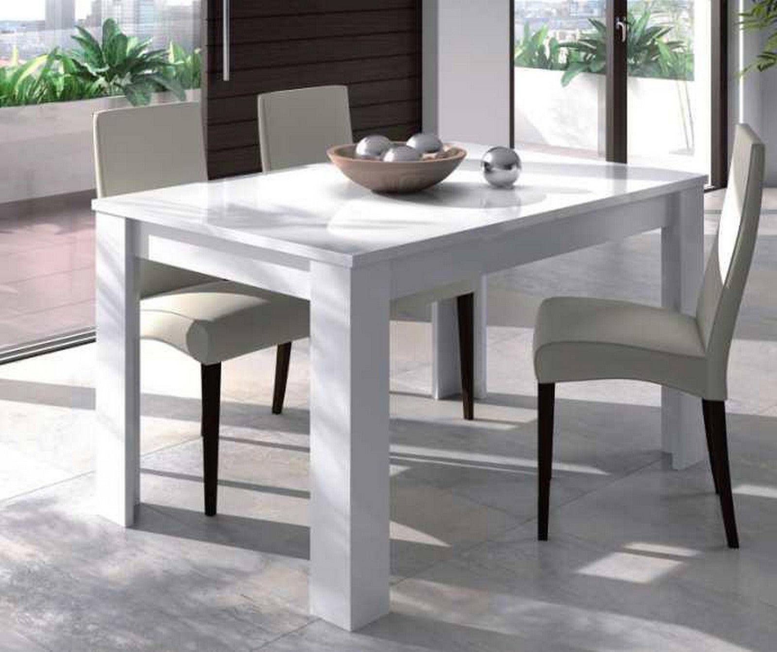 Kit Tavolo 'Kendra' Cm 90X140/190X78H Bianco Lucido