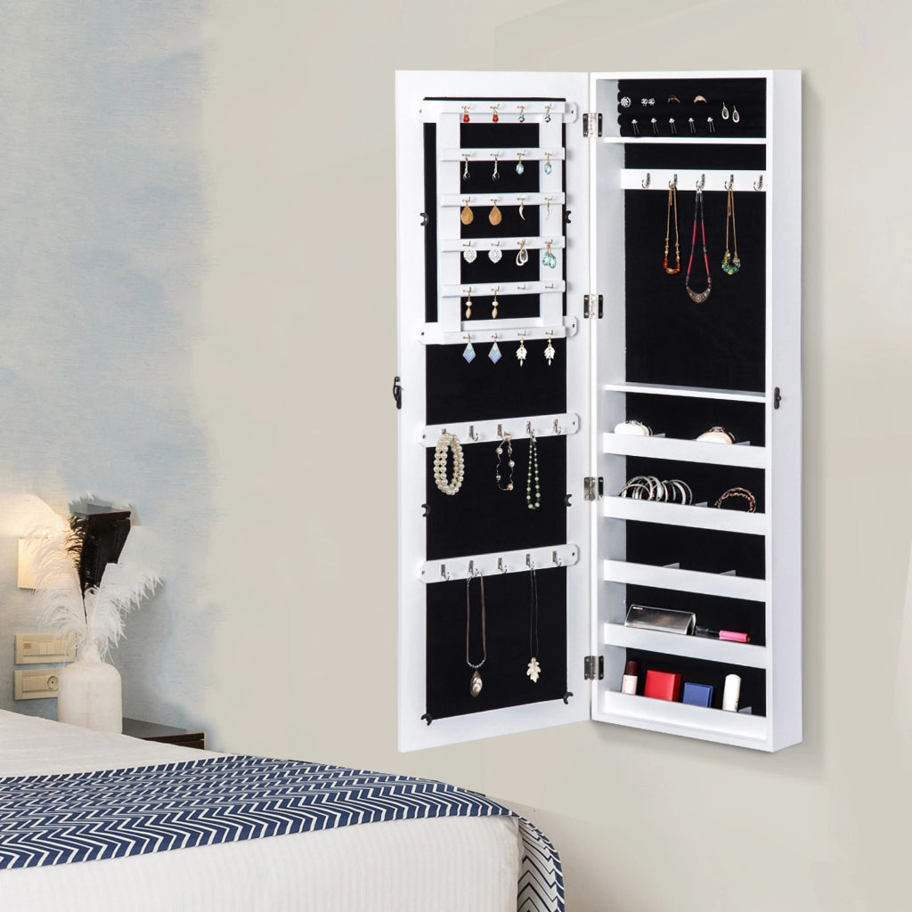Armadio da Parete Organizzatore per Gioielli con Specchio ¨C Minimal ¨C 37x9,5x112 cm Bianco