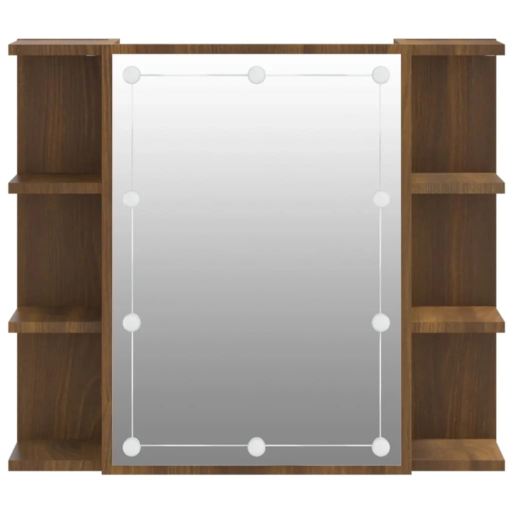Armadio a specchio con illuminazione a LED rovere 70 x 16,5 x 60 cm marrone 02_0006666