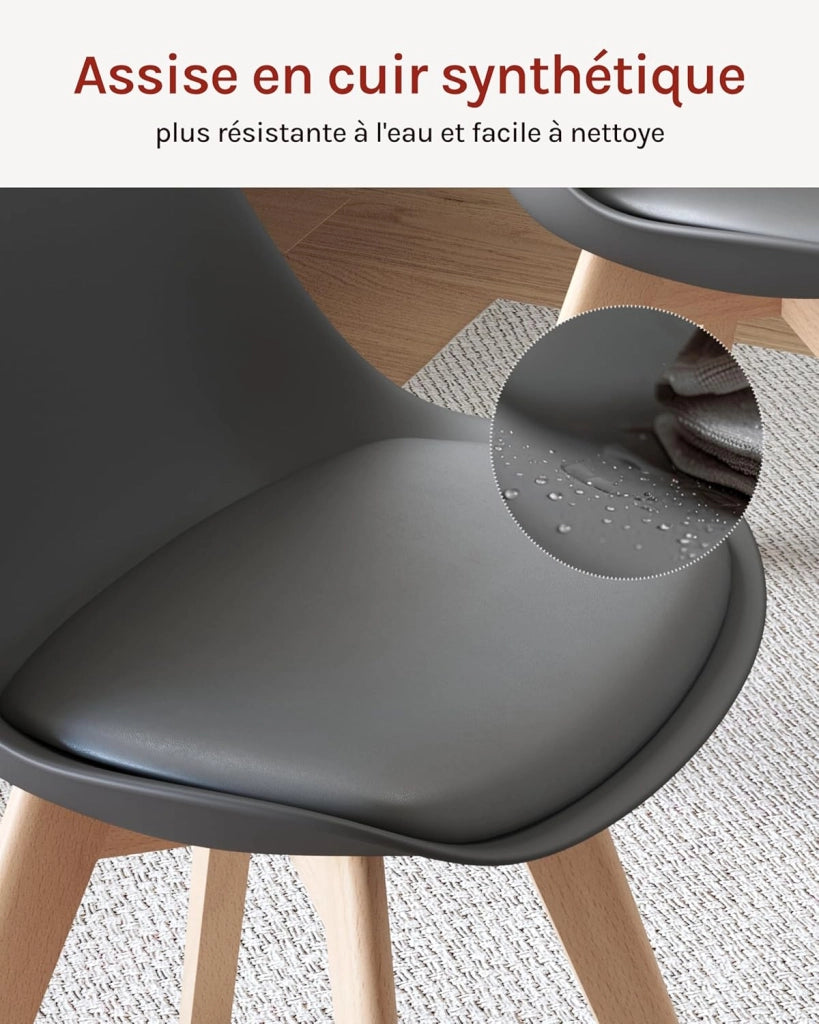 Sedie da Pranzo Set di 4, Sedie da Cucina, in Legno Massello e Pelle Sintetica, Capacità di Carico 150 kg, Grigio, BH29gr-4