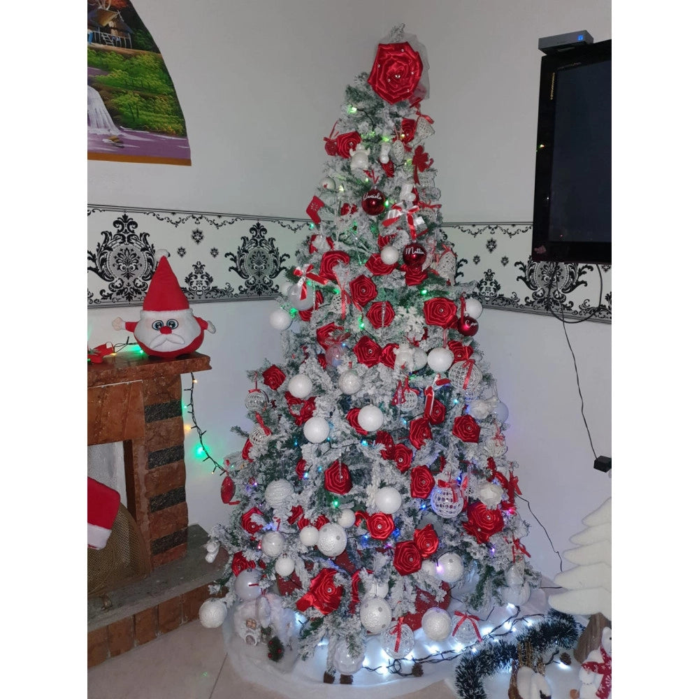 Trade Shop - Albero Di Natale 210 Cm Abete Snow Con Effetto Innevato Bianco Base A Croce -