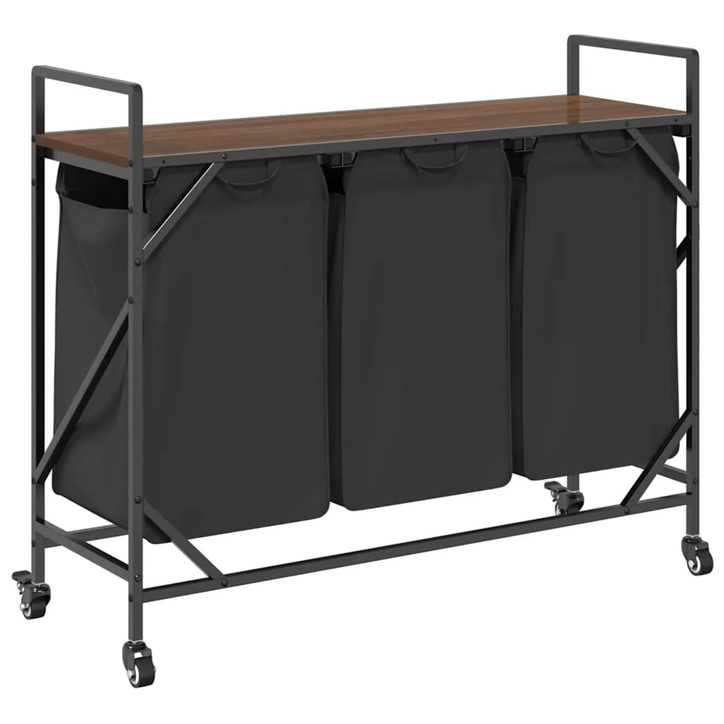 Cesto della Biancheria 3 Scomparti con Ruote Rovere Marrone CFW5072834