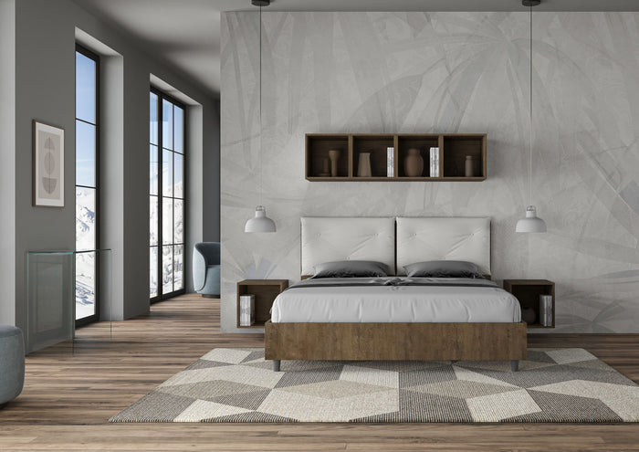 Letto Matrimoniale 160x200 cm con Rete e Contenitore Alzata Comoda Struttura Noce con Cuscini in Similpelle Egos Appia