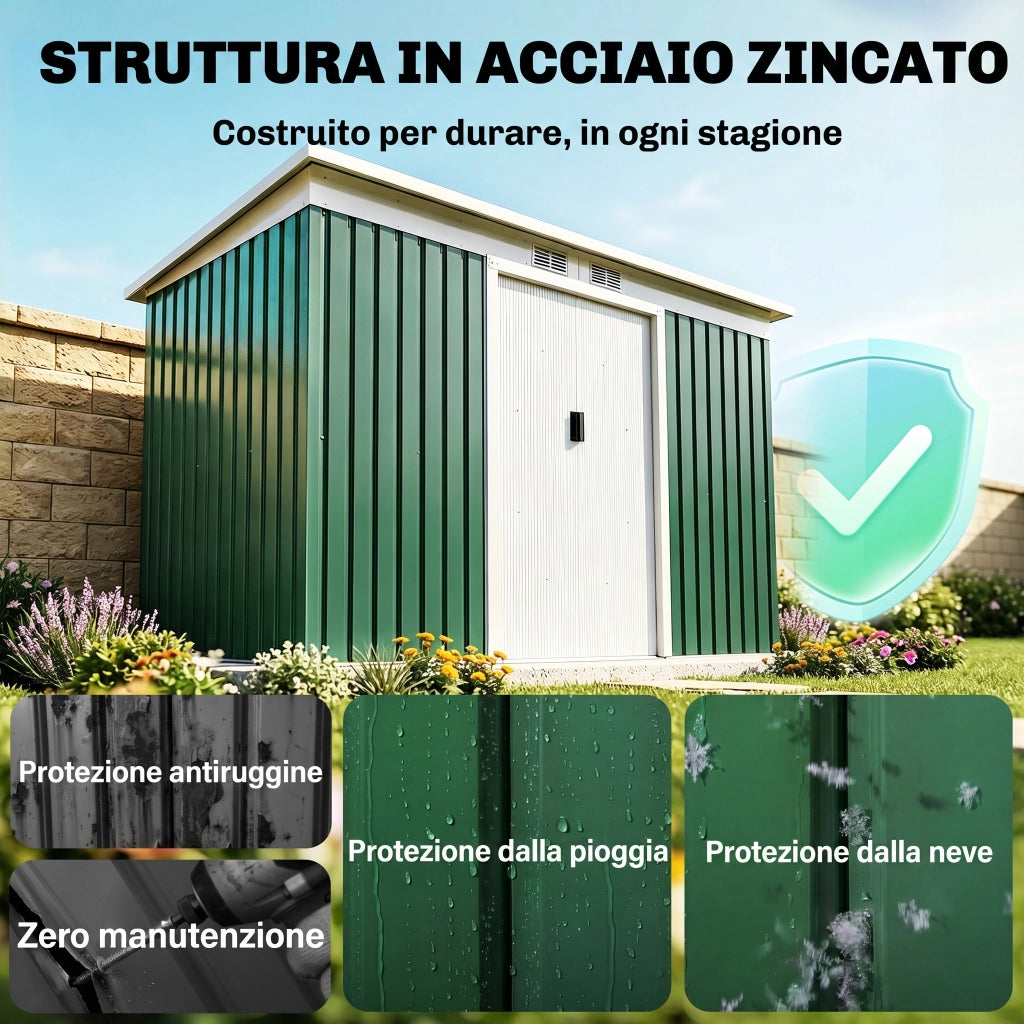 Casetta da Giardino in Acciaio ¨C zephmum ¨C Verde Scuro 280x130x172 cm