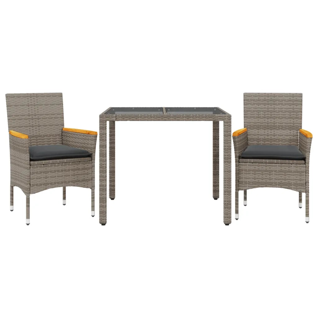 Set da Pranzo da Giardino 3pz con Cuscini in Polyrattan e Vetro 3278651