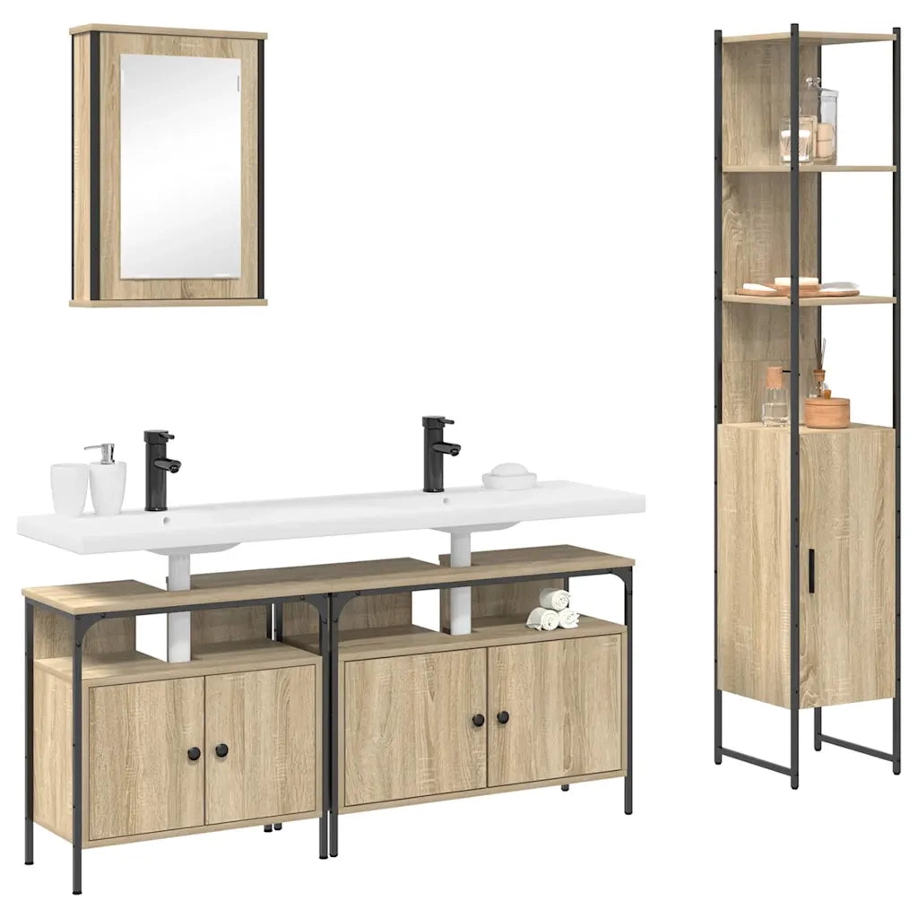 Set di mobili per il bagno con lo scaffale 4 pcs Rovere Sonoma