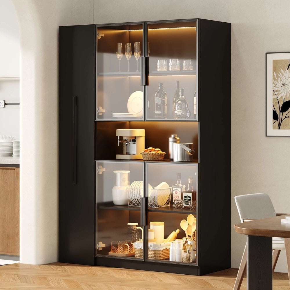 Vetrina con LED ¨C Xylo ¨C Nero, Ripiani Estraibili, Cassetti, 110x35x160