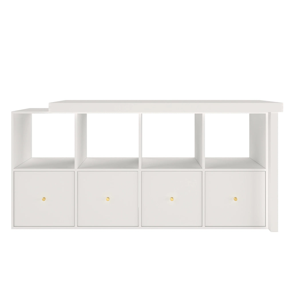 Scrivania girevole a 360° con 4 cassetti e 4 vani; MDF bianco 120x48x78 cm