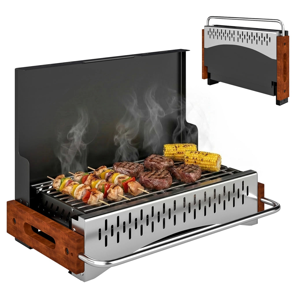 Barbecue a Carbone Pieghevole Portatile ¨C zephmum ¨C Nero 50.5x34x33 cm con Vassoio Estraibile