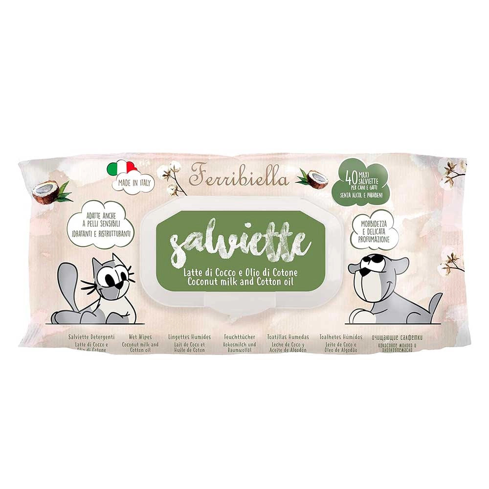 Salviette Detergenti Ferribiella cocco e cotone – 12 buste da 40 pezzi
