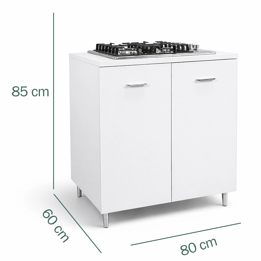 Cucina Completa 80x60x85cm Bianco Piano Cottura 4 Fuochi con Piastre in Ghisa