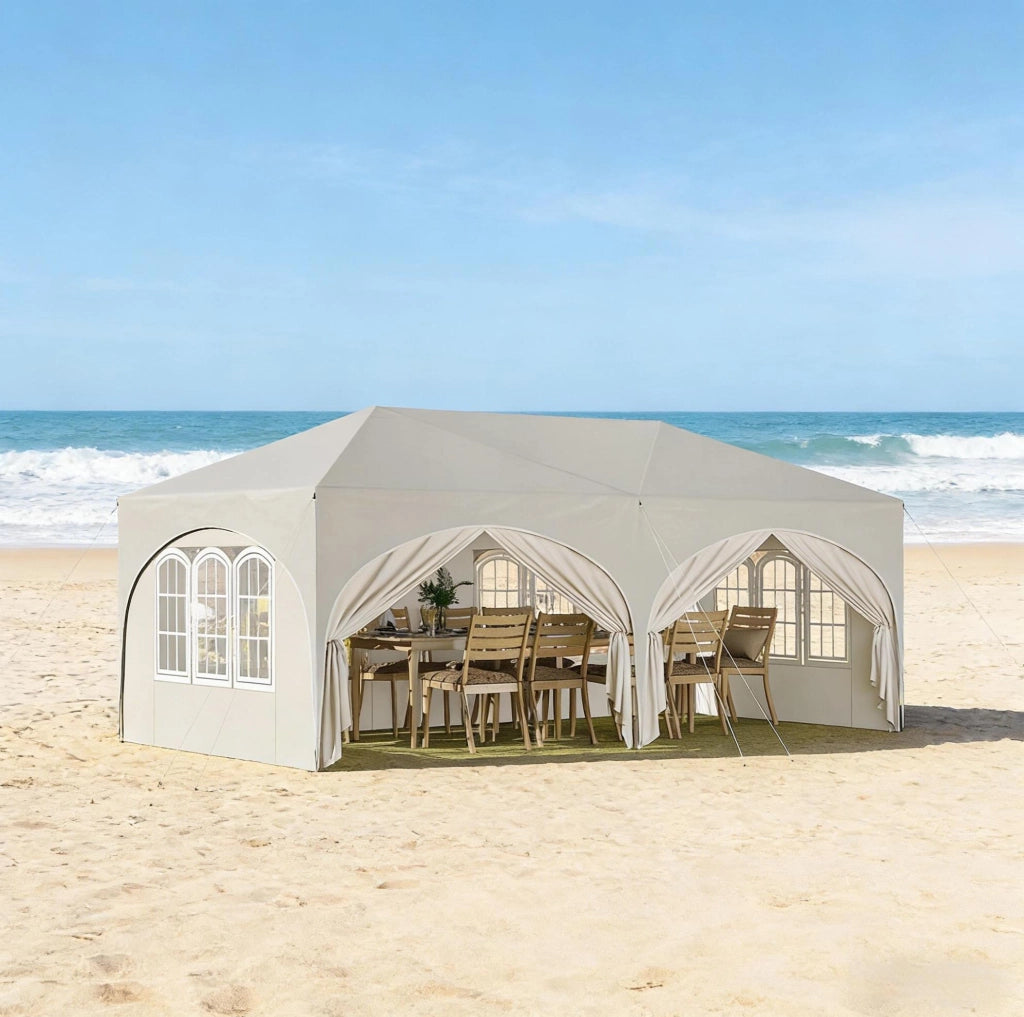 Gazebo pieghevole 3 x 6 m con pareti laterali beige