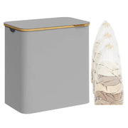 Cesto portabiancheria sottile con coperchio 65 litri salvaspazio fodera in rete rimovibile tessuto Oxford manici in bambù pieghevole grigio 12_0006727