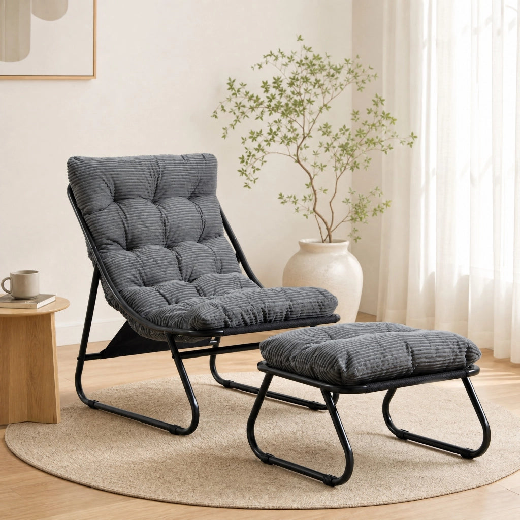 POLTRONA lounge da esterno con ottoman 65x78x86 cm acciaio grigio