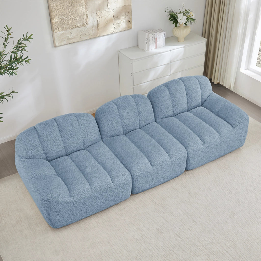 Sofa modulare a 3 posti senza struttura con seduta profonda in pile granulare per soggiorno blu 288 × 104 × 79 cm