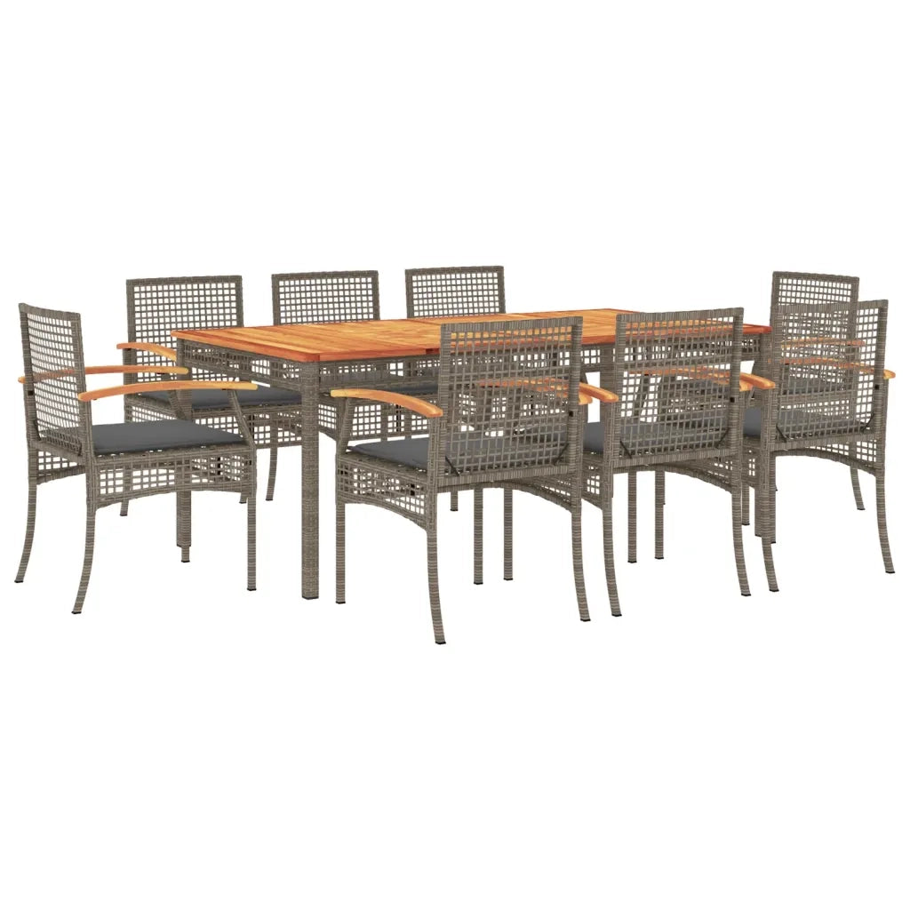 Set da Pranzo da Giardino 9 pz con Cuscini in Polyrattan Grigiocod mxl 89412