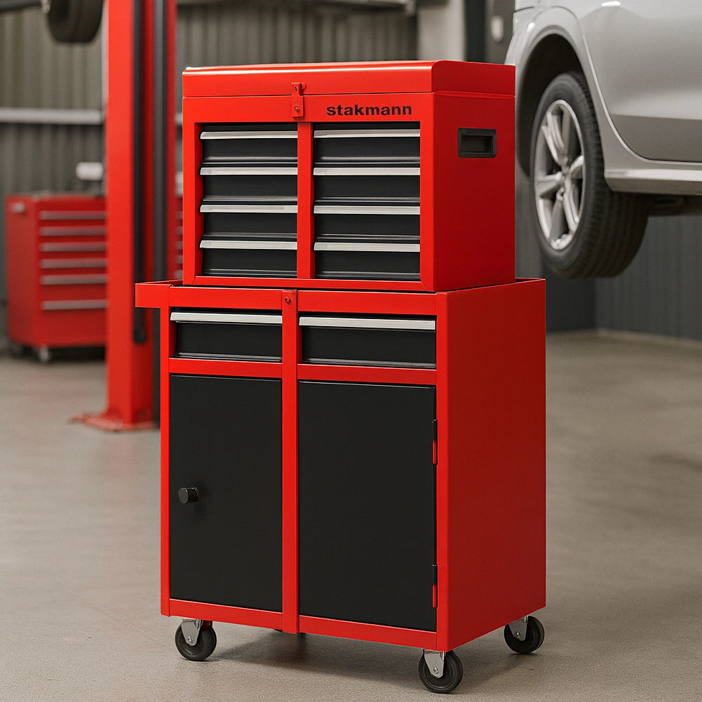Cassetta Carrello Portautensili Mobiletto a 5 Cassetti 2in1 in Acciaio SPCC Laminato Rosso