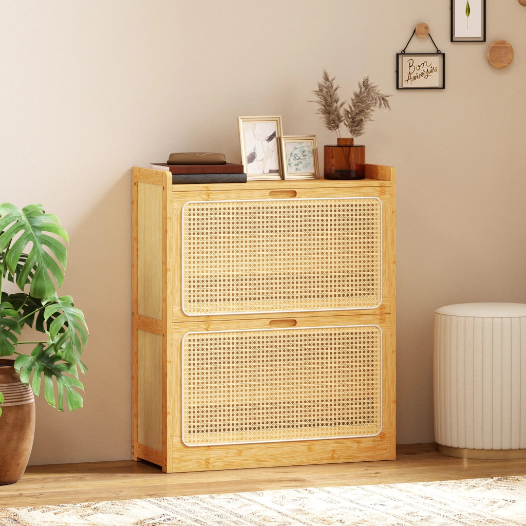 Cassa per Scarpe in Bamb¨´ con 2 Cassetti ¨C Zephmum ¨C 69x29x83 cm Naturale