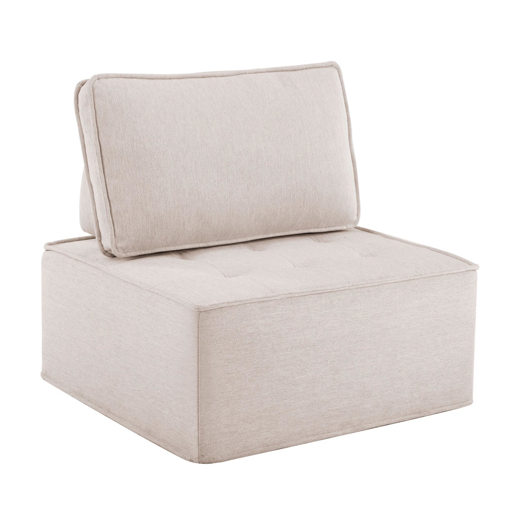 Divano modulare compatto con schienale ergonomico e rivestimento in lino beige facile da spostare per piccoli spazi