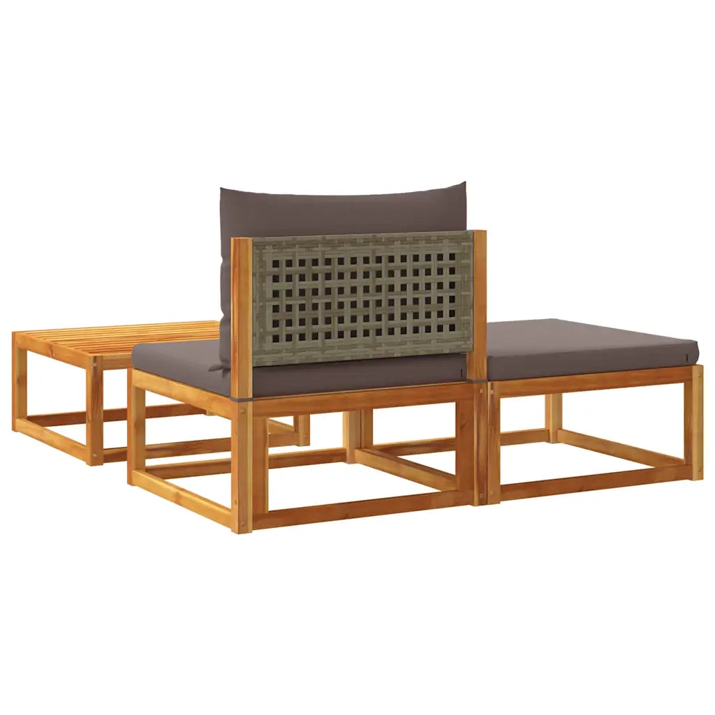 Set di divani da giardino 3 pezzi con cuscini in legno di acacia e rattan 4008174