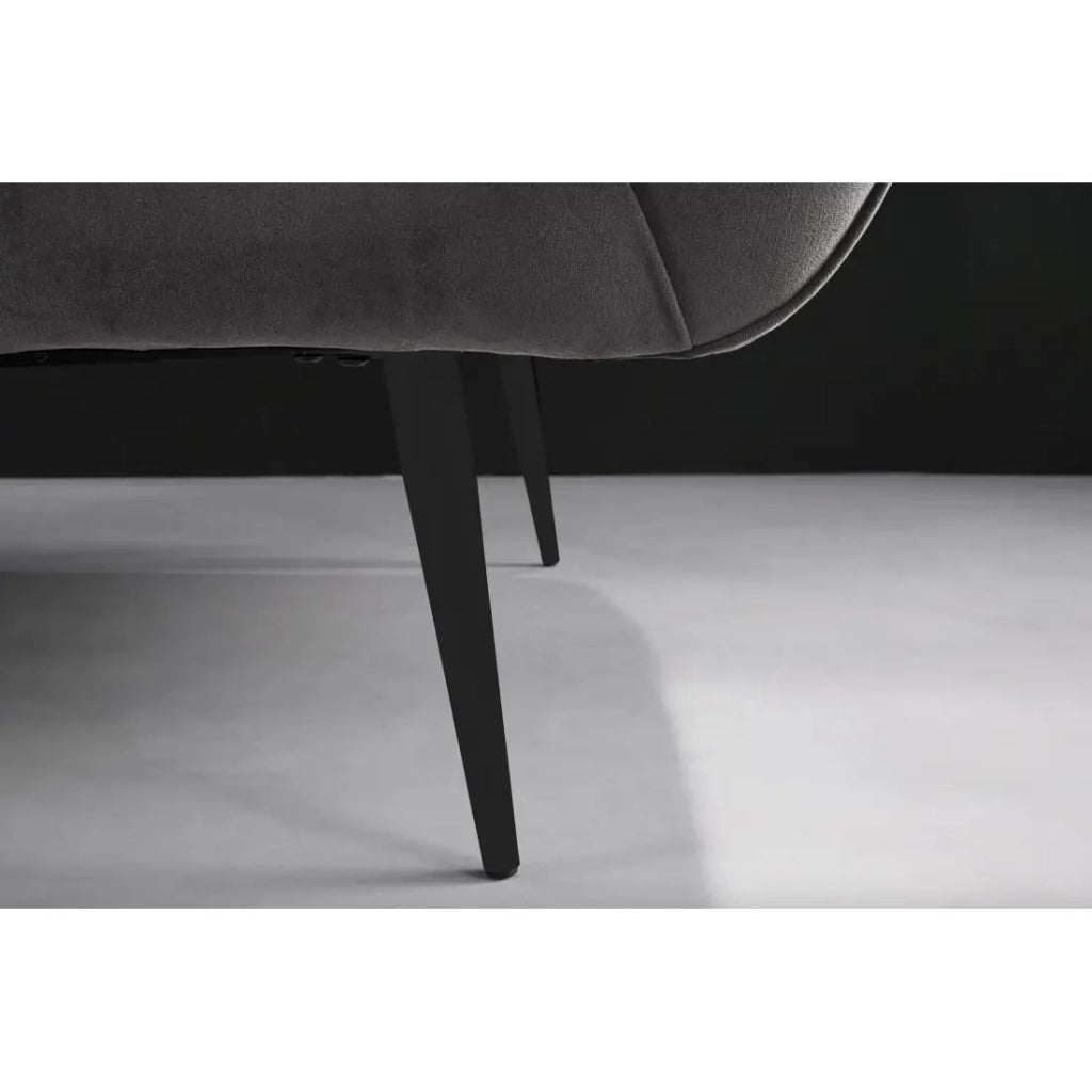 Divano dritto NORA 2 posti grigio scuro – Divano chic in velluto con piedi in metallo nero