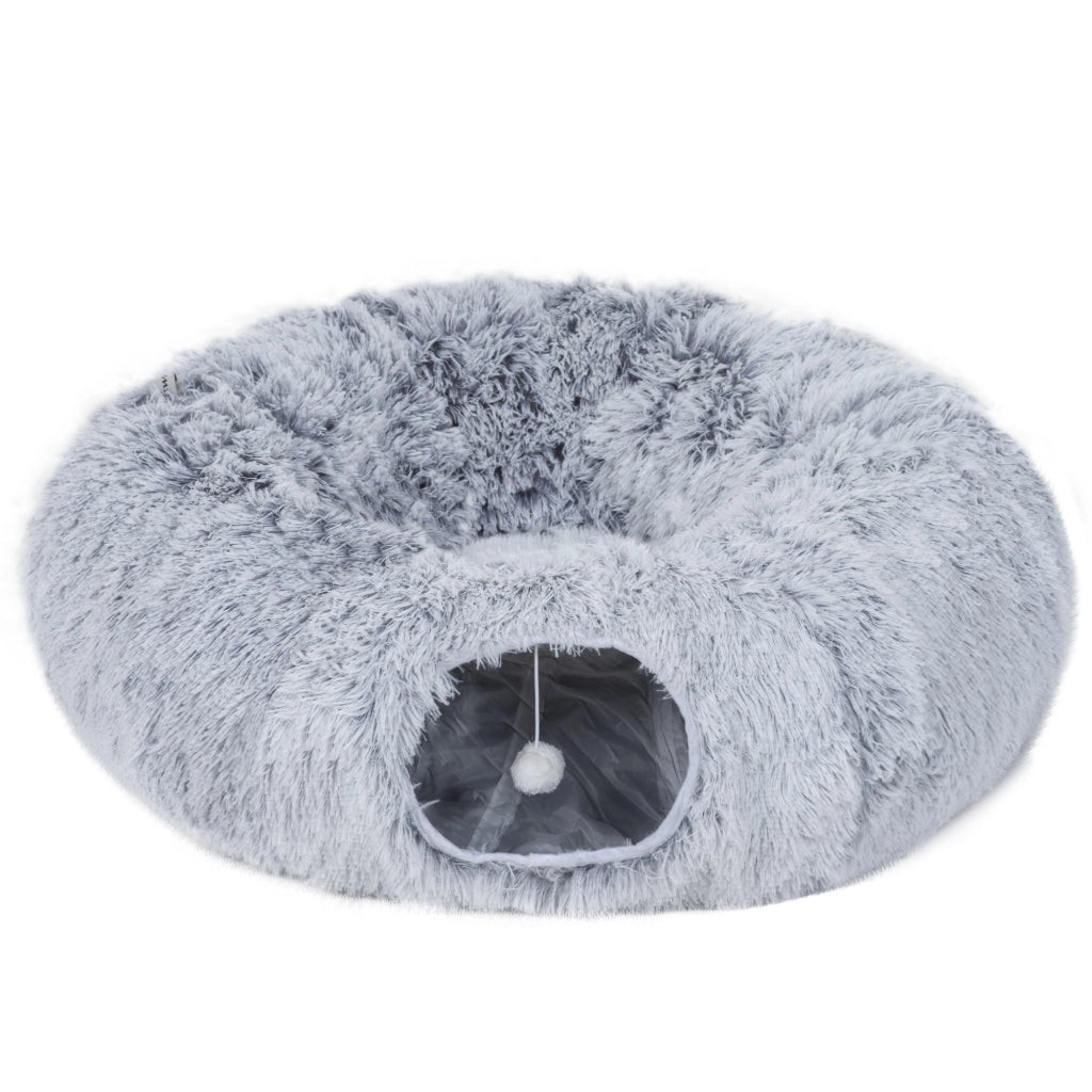 Letto per Gatti a Forma di Ciambella con Cuscino Lavabile ¨C zephmum ¨C Grigio Chiaro 90x80x27 cm