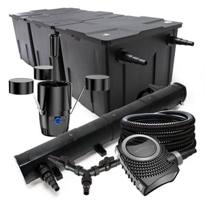 Set Filtro 90000l Chiarificatore laghetto 72W Pompa NEO10000 80W Tubo 25m Skimmer