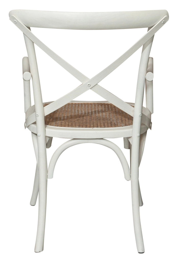 Biscottini Sedia con braccioli Thonet in massello di frassino finitura bianca anticata e seduta in paglia di Vienna